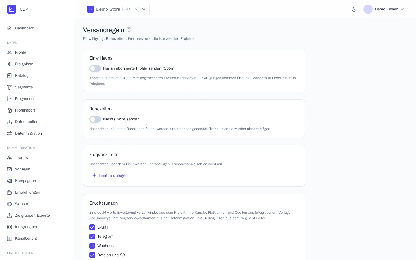 Frequenzlimits und Ruhezeiten