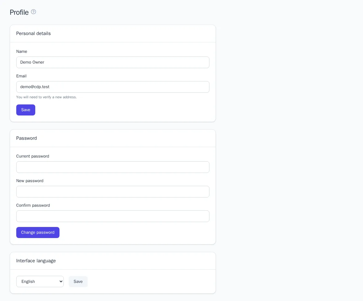 Profile page