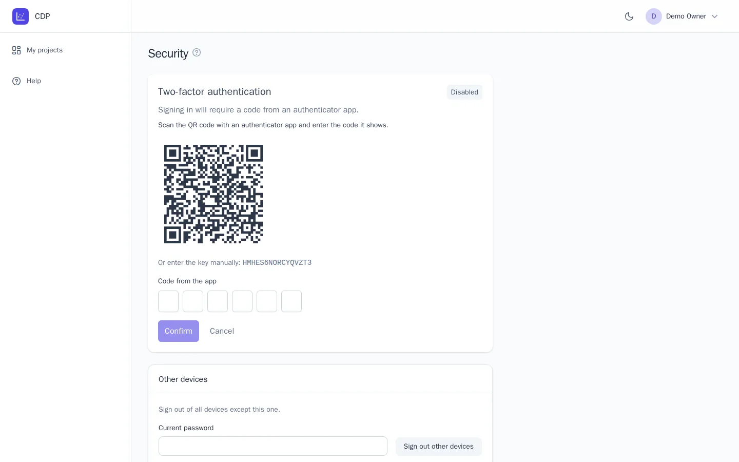 Setting up two-factor authentication