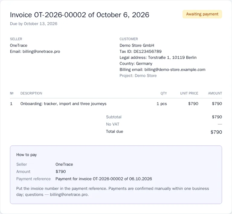 Invoice and payment instructions
