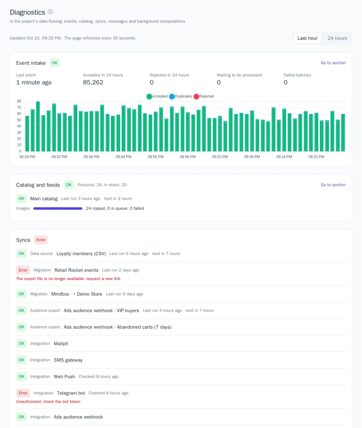 The Diagnostics page
