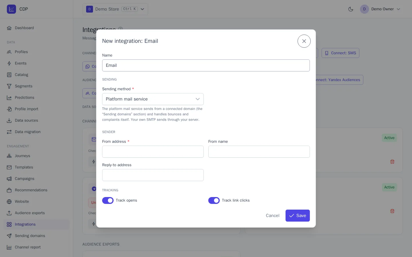 Email integration dialog