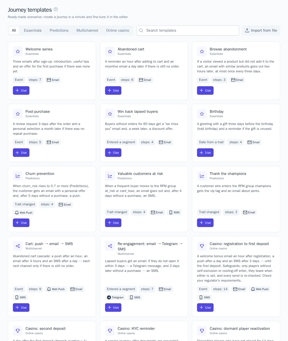 Journey template gallery
