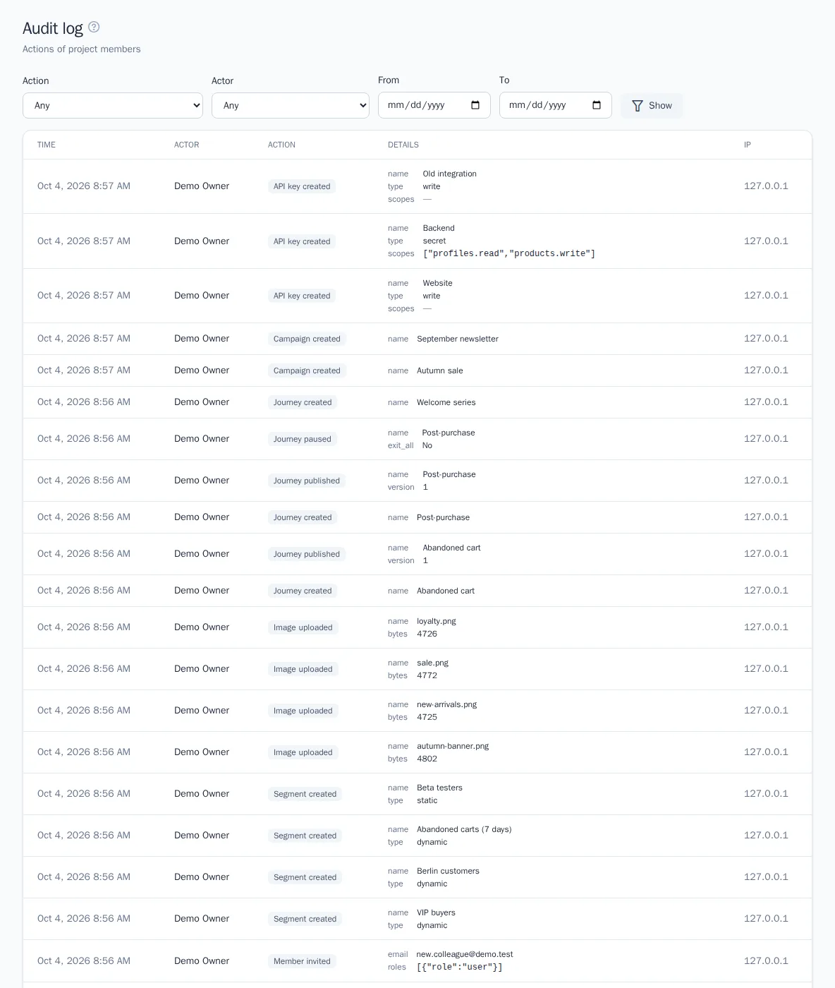 Project audit log