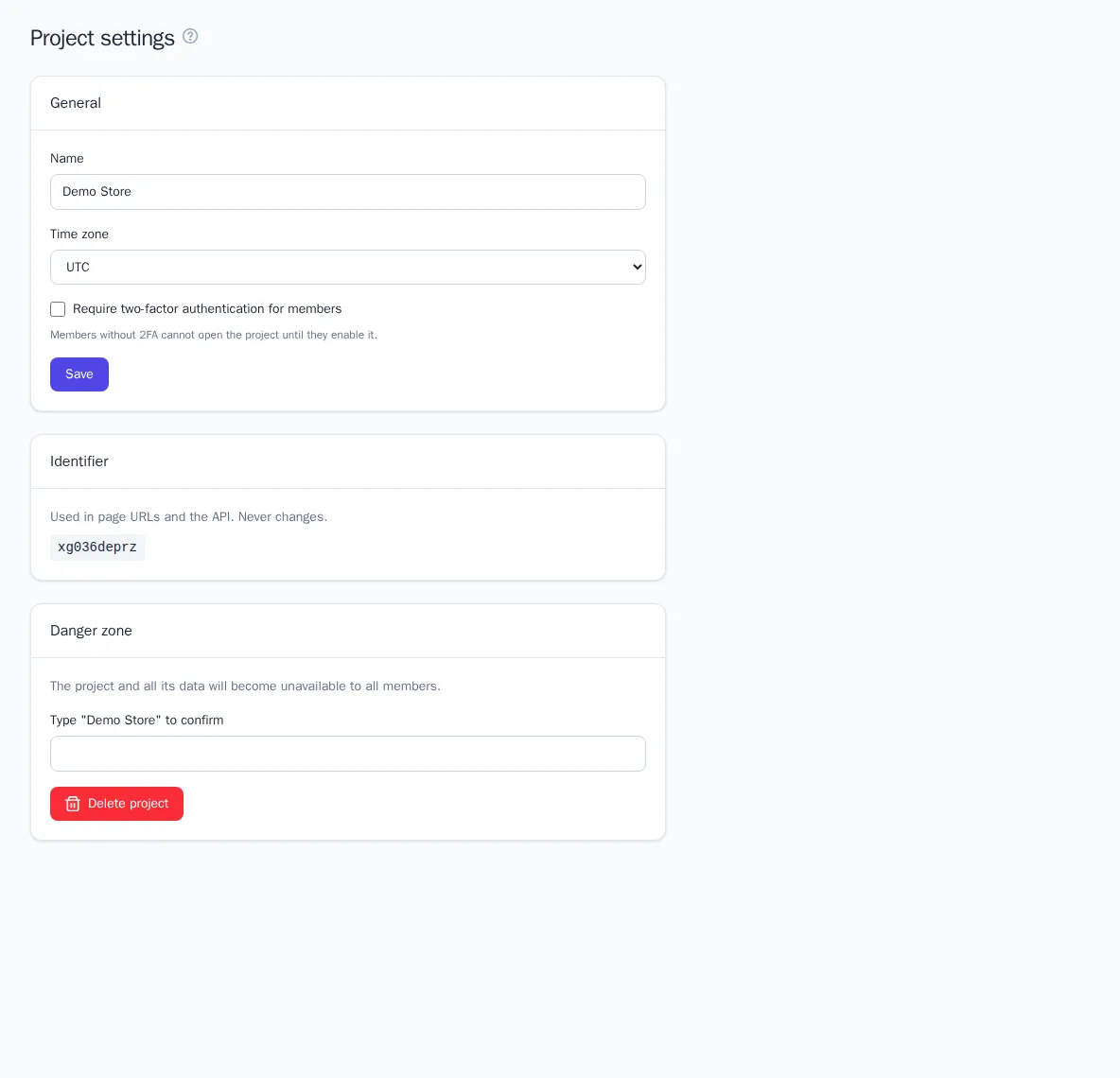 Project settings