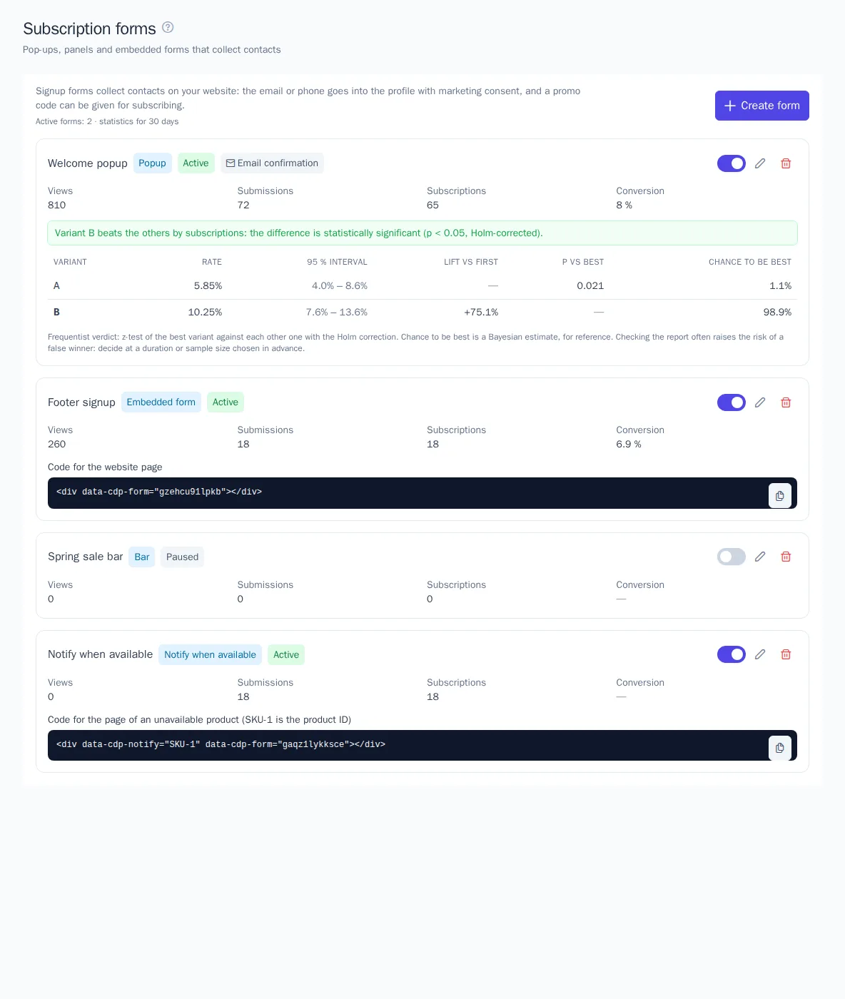 Signup forms