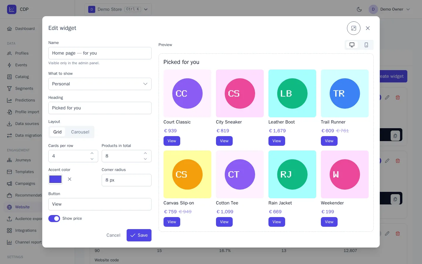 Widget editor with preview