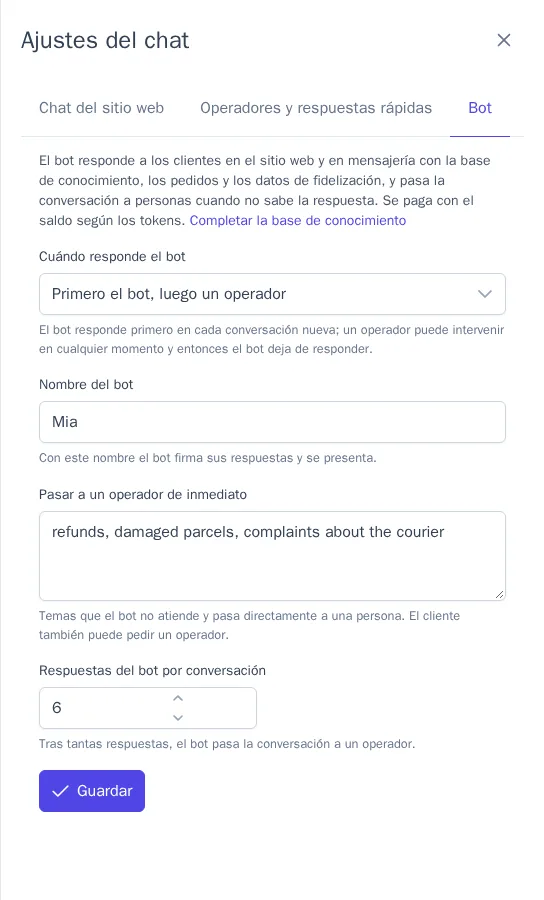 Ajustes del bot