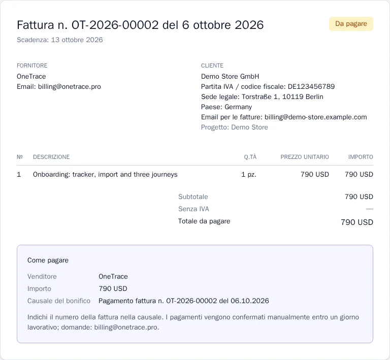 Fattura e modalità di pagamento