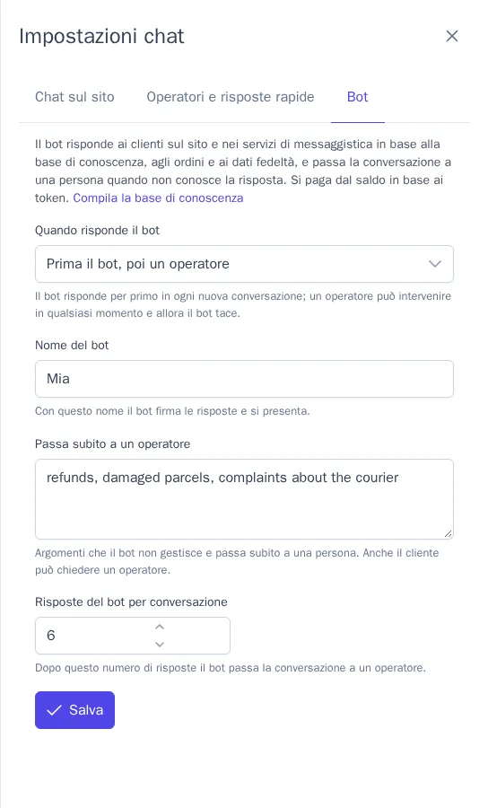 Impostazioni del bot