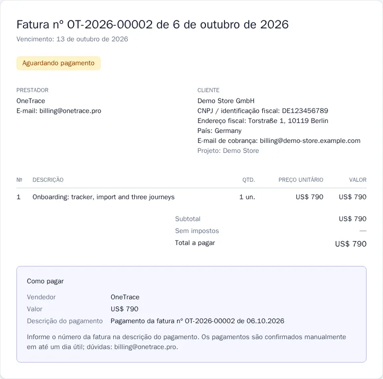 Fatura e forma de pagamento