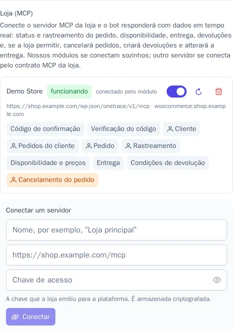 Loja (MCP) nas configurações do bot