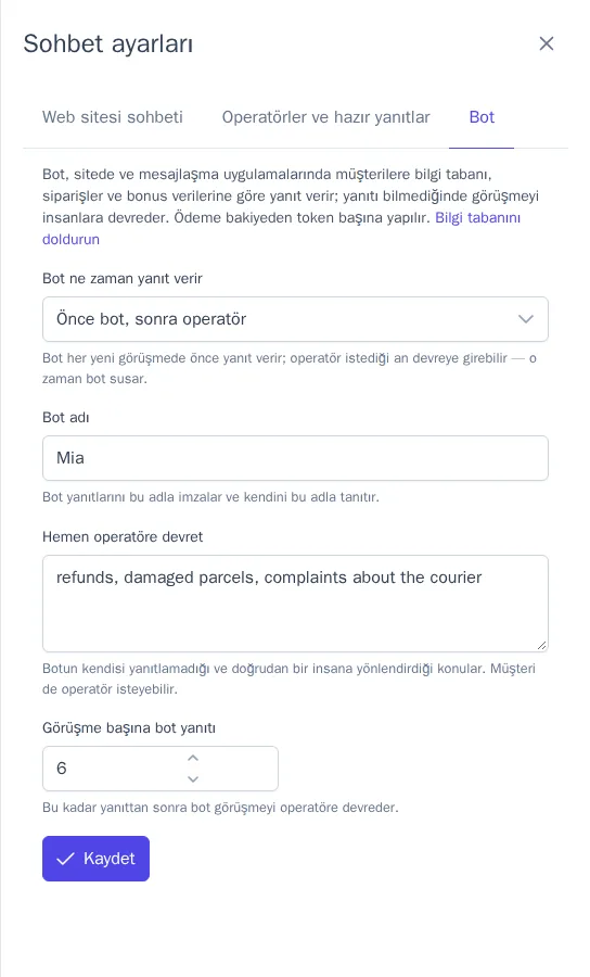 Bot ayarları