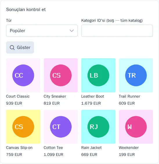 Öneri sonuçlarını kontrol etme